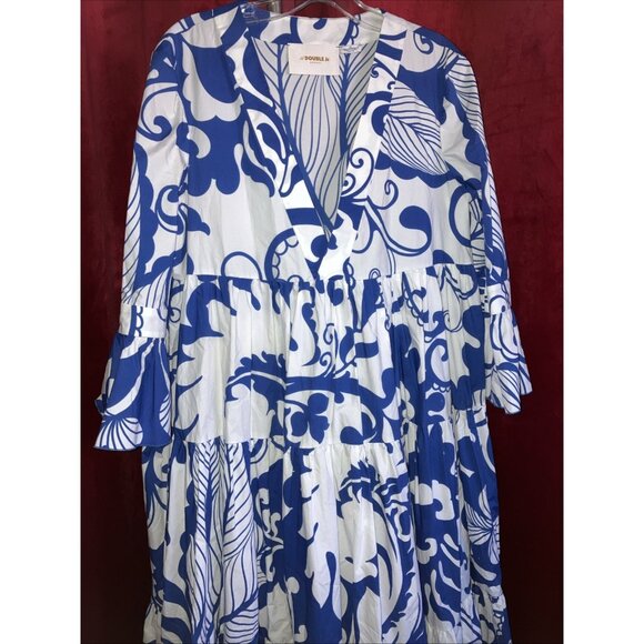 L La Double J Jennifer Jane Marea Blu Blue White Print Dress - Picture 2 of 6